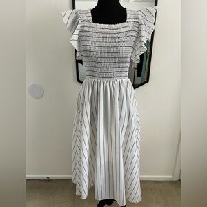 Simplee Black and White Striped Midi Dress